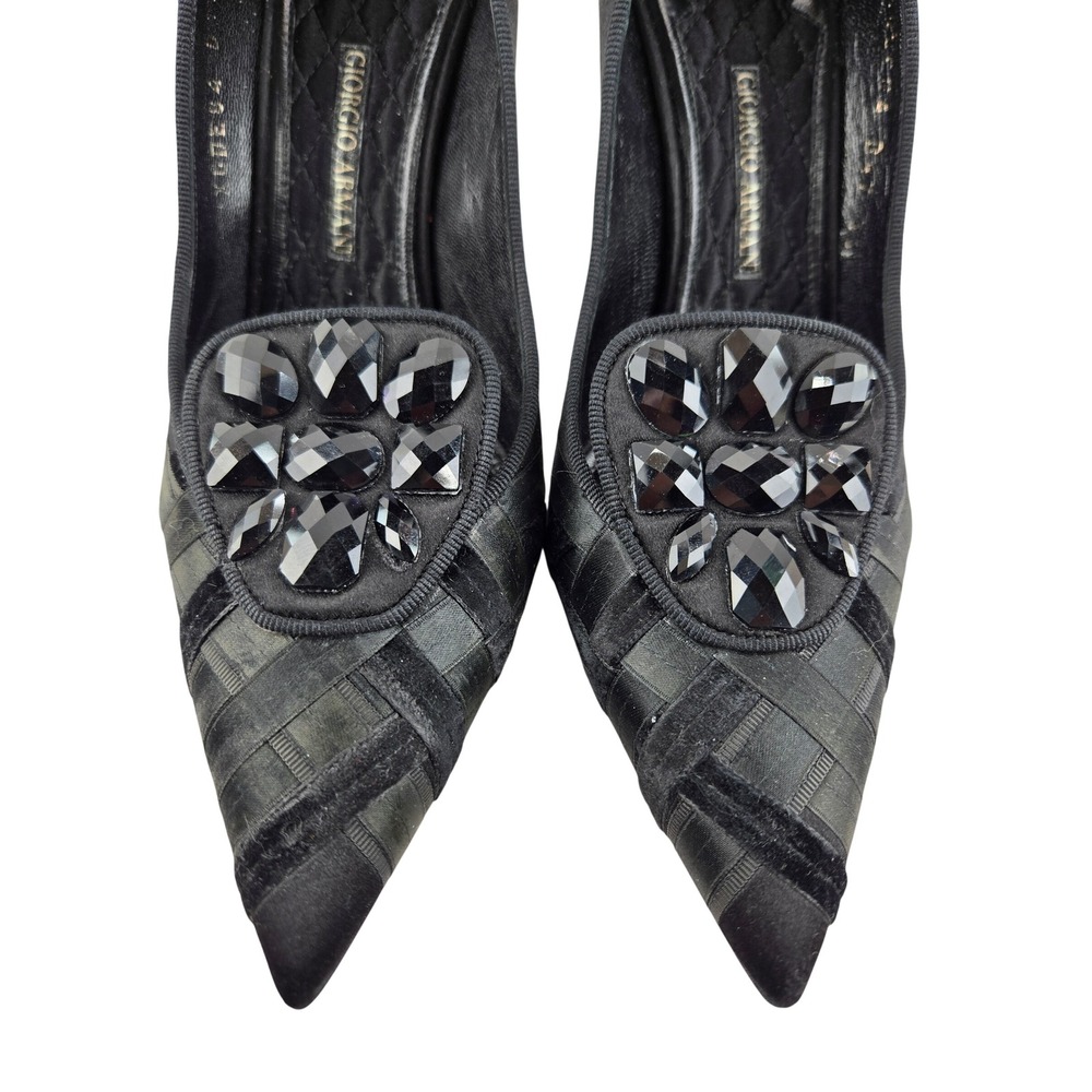 Giorgio Armani Black Satin Velvet Rhinestone Pointed Toe Pumps Heels Italy 36 6 - Picture 6 of 15